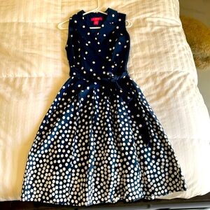 Catherine Malandrino Wrap Dress Womens 4 Sleeveless Belted Polka Dots Blue